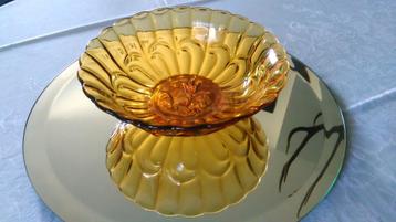 Art Deco glazen schaal glas amber persglas vintage Ø24cm beschikbaar voor biedingen