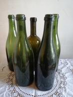 5 oude glazen flessen, groen en bruin, Ophalen of Verzenden