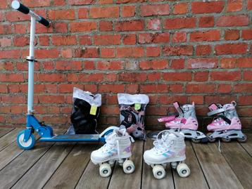 Rolschaatsen Decathlon, skeelers, bescherming en een step