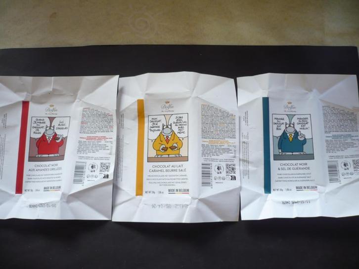 GELUCK:LE CHAT: 3 emballages chocolaterie DOLFIN, Collections, Collections complètes & Collections, Enlèvement ou Envoi