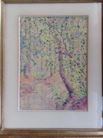 Leopold Muller  1879 - 1961  Aquarel Pointillistisch Bos  beschikbaar voor biedingen