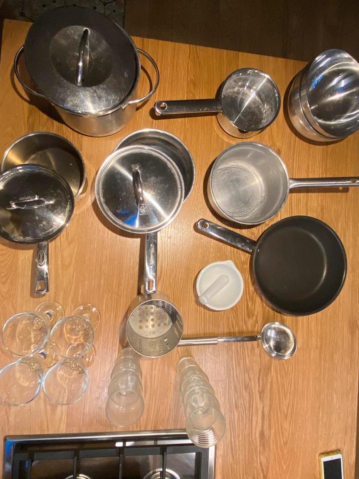 Lot casseroles/ustensiles cuisine, Maison & Meubles, Cuisine | Casseroles & Poêles, Comme neuf, Inox, Enlèvement