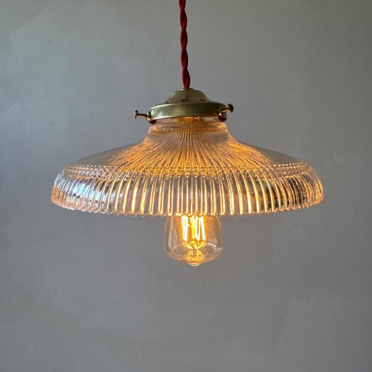 ANTIEKE VINTAGE PRISMATISCHE GLAZEN HANGLAMP, Huis en Inrichting, Lampen | Hanglampen, Gebruikt, Glas, Metaal, Verzenden
