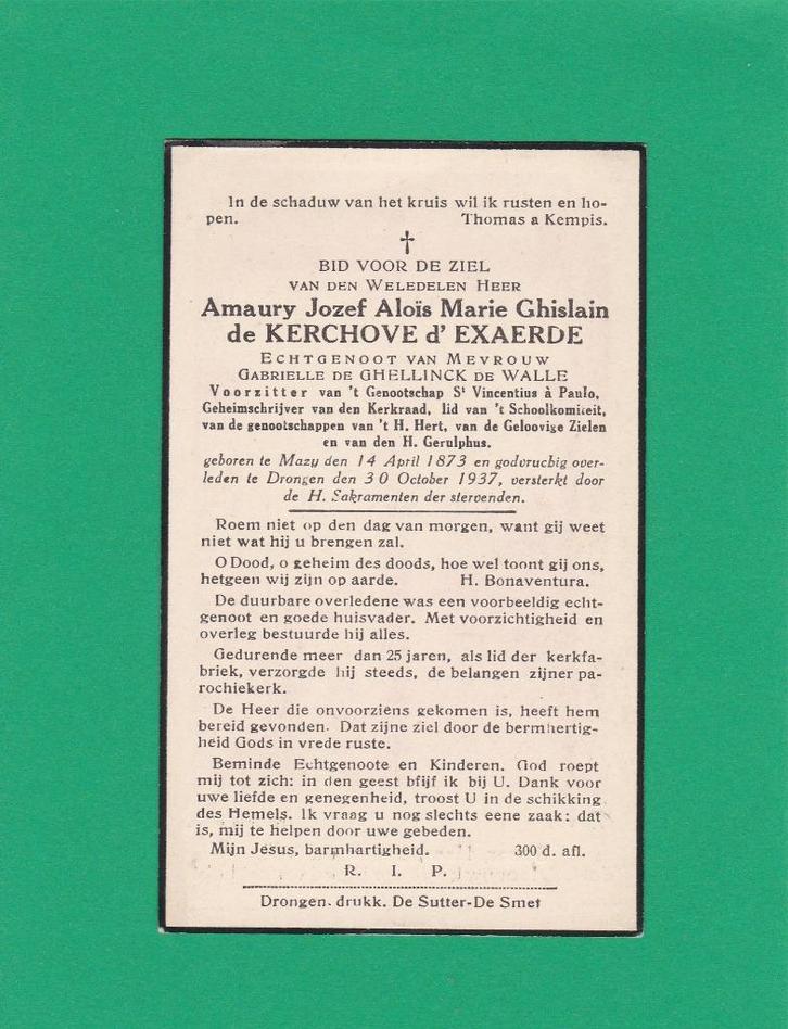 DP de Kerchove d'Exaerde Amaury, Verzamelen, Bidprentjes en Rouwkaarten, Bidprentje, Verzenden