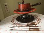 complete Fondue set op houten plateau - gebruikt, Antiek en Kunst, Ophalen of Verzenden