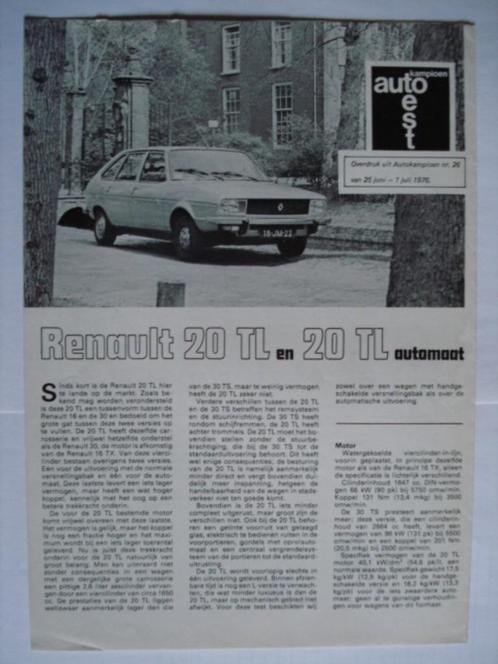 Renault 20 TL & Automaat 1976 Brochure Catalogue Prospekt, Livres, Autos | Brochures & Magazines, Utilisé, Renault, Envoi