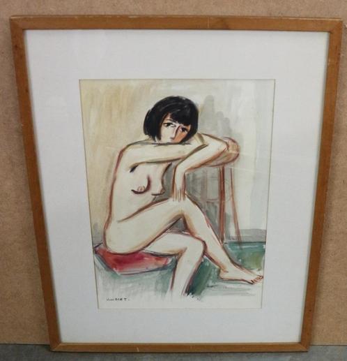 Theo Humblet, naaktpose in aquarel, Antiek en Kunst, Kunst | Schilderijen | Klassiek, Ophalen of Verzenden