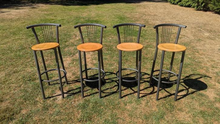 4 SITS barkrukken — metaal en hout, Huis en Inrichting, Barkrukken, Gebruikt, 60 tot 90 cm, Hout, Metaal, 4 krukken, Ophalen
