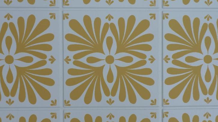 plastieken plaat met tegel imitatie uit de DDR, Huis en Inrichting, Stoffering | Behang, Blauw, Zwart, Beige, Groen, Ophalen of Verzenden