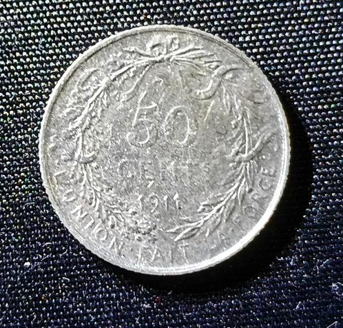 50 cent 1911 FR, Albert I, Postzegels en Munten, Munten | België, Losse munt, Zilver, Zilver, Verzenden