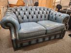 Originele Chesterfield 1988, blauw leer, 2/ zits, Gebruikt, Leer, Ophalen of Verzenden