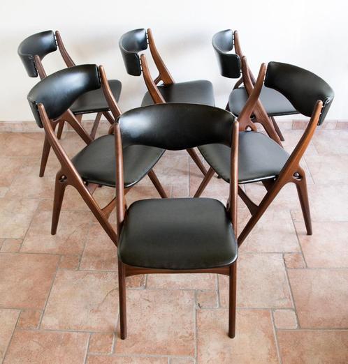 6 Louis Van Teeffelen ASKA stoelen voor Wébé, Huis en Inrichting, Stoelen, Gebruikt, Vijf, Zes of meer stoelen, Hout, Overige materialen