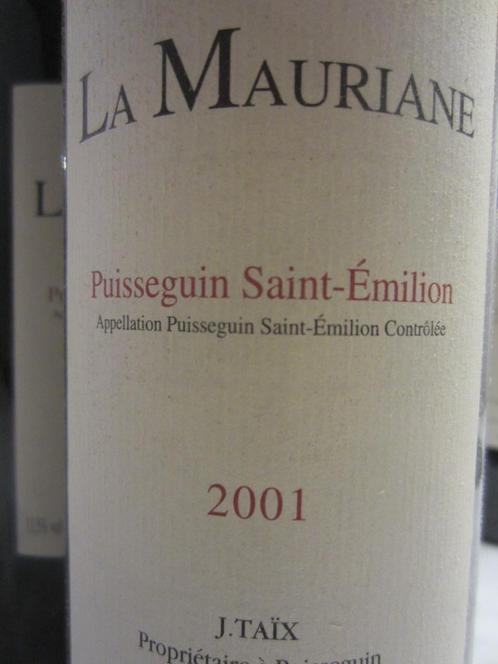 La Mauriane 2001 (Puisseguin-Saint-Emilion) (6x75cl), Collections, Vins, Comme neuf, Vin rouge, France, Pleine, Envoi