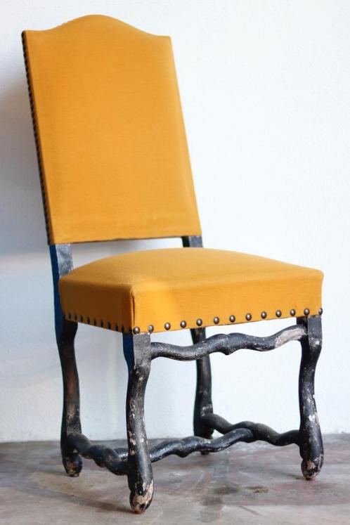 6 antieke ‘Os de Mouton’ stoelen – okergeel met witte hoes, Huis en Inrichting, Stoelen, Zo goed als nieuw, Vijf, Zes of meer stoelen