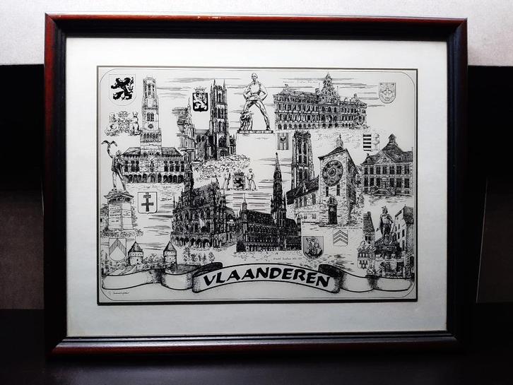 Glasgravure Vlaanderen van Gerard Swaenepoel, Antiek en Kunst, Kunst | Etsen en Gravures, Ophalen