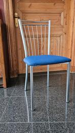 Zes metalen stoelen, RVS. Stoffen zitting, blauw., Comme neuf, Bleu, Enlèvement