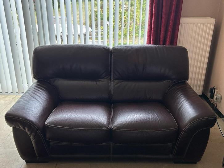 bruine lederen zetel voor 2-3 personen, Huis en Inrichting, Zetels | Zetels, Gebruikt, Ophalen