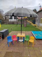 Kindertafel met stoelen en parasol+ opklapbare picknicktafel, Tuin en Terras, Picknicktafels, Ophalen of Verzenden, Zo goed als nieuw