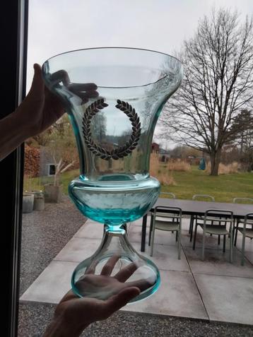 Brocante coupe glas geslepen laurierkrans beschikbaar voor biedingen