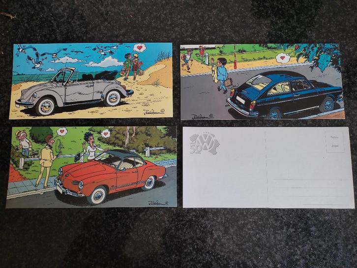 3cartes de Jidéhem parues à l'occasion des 50 ans Volkswagen, Collections, Personnages de BD, Neuf, Image, Affiche ou Autocollant