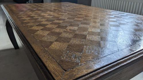 Eikenhouten salontafel met mozaïk inleg., Antiek en Kunst, Antiek | Woonaccessoires, Ophalen