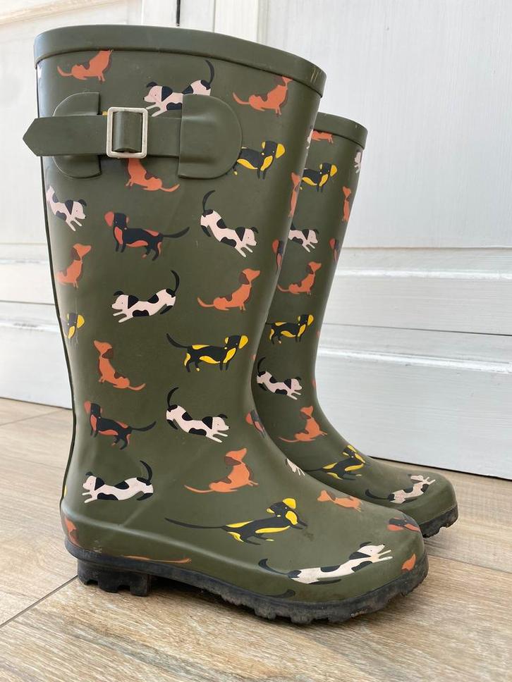 Comfortabele regenlaarzen met hondjes. Maat 33., Kinderen en Baby's, Kinderkleding | Schoenen en Sokken, Zo goed als nieuw, Laarzen