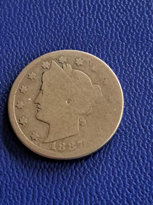 1887 États-Unis 5 centimes, Timbres & Monnaies, Monnaies | Amérique, Monnaie en vrac, Amérique du Nord, Envoi