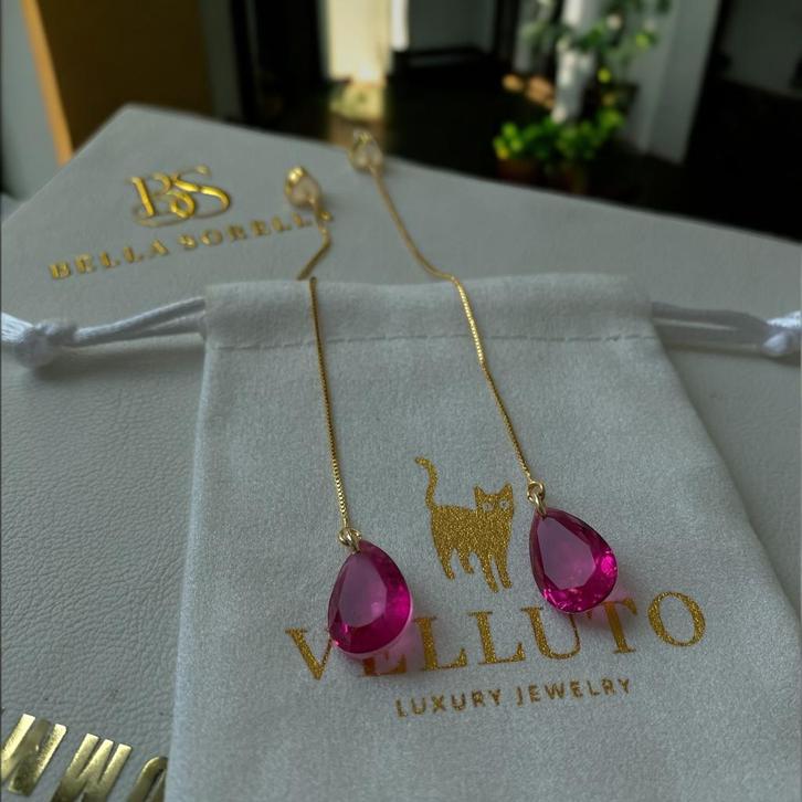 Oorbellen half edelsteen kristal zilver 925, Handtassen en Accessoires, Oorbellen, Nieuw, Hangers, Zilver, Roze, Met kristal, Ophalen of Verzenden