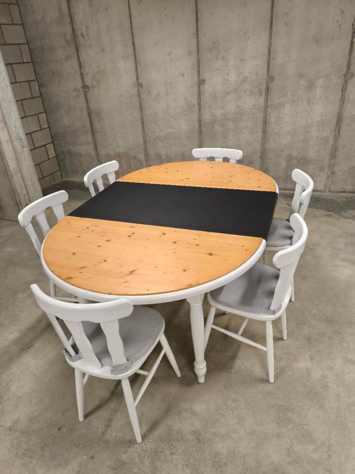 Tafel en stoelen, eetkamer/keuken, wit gelakt, rond/ovaal, Huis en Inrichting, Tafelonderdelen, Gebruikt, Ophalen