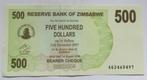 Zimbabwe 500 Dollars 2006, Envoi, Zimbabwe