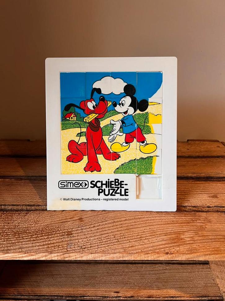Vintage schuifpuzzel Disney Mickey en Pluto Simex, Verzamelen, Disney, Gebruikt, Overige typen, Goofy of Pluto, Ophalen of Verzenden