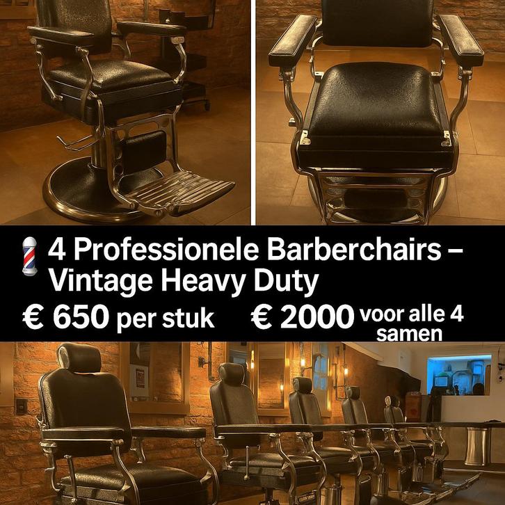 Professionele Barberchairs – Vintage Heavy Duty, Antiquités & Art, Antiquités | Meubles | Chaises & Canapés, Enlèvement