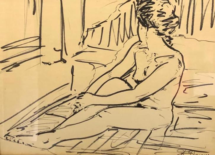 Tekening naakte vrouw, Antiek en Kunst, Kunst | Tekeningen en Fotografie, Ophalen of Verzenden