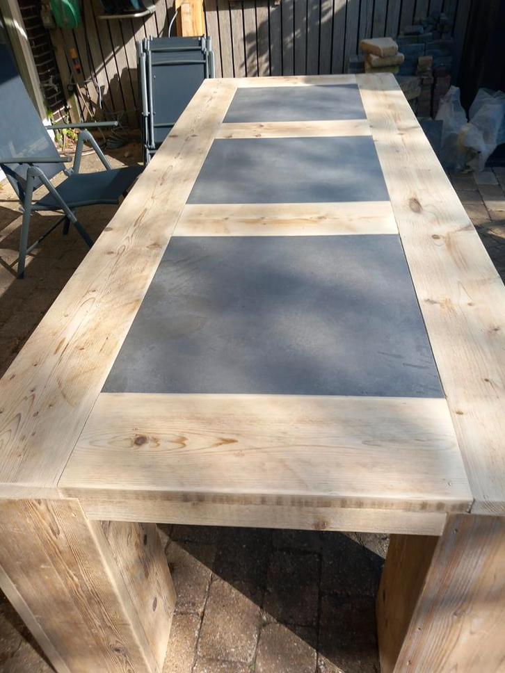 Steigerhout tafels met natuurstenen gratis levering., Tuin en Terras, Tuintafels, Ophalen of Verzenden