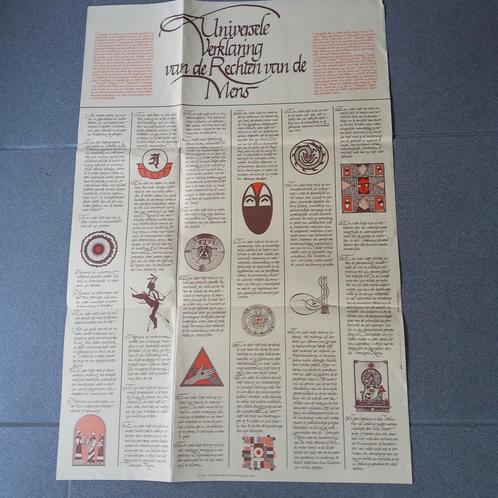 Geïllustreerde vintageposter jaren 80. Mensenrechten,, Verzamelen, Posters, Zo goed als nieuw, Ophalen of Verzenden