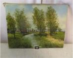 Mooi Oud Geschilderd Werk 'Rivier door de Wei' - gesigneerd, Antiek en Kunst, Ophalen of Verzenden