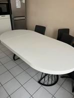 Table extensible blanche pieds noirs neuve, Ophalen, 100 tot 150 cm, Vijf personen of meer, Nieuw