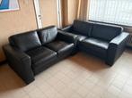 Leren zwarte zetels 2 en 2,5-zit, Huis en Inrichting, Ophalen, Gebruikt, Overige maten, Rechte bank