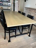 eiken tafel met stalen onderstel, Huis en Inrichting, Tafels | Eettafels, Ophalen, Gebruikt, 200 cm of meer, 50 tot 100 cm