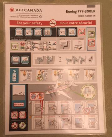 Carte de sécurité du B77W d'Air Canada