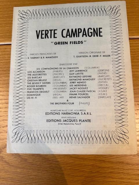 Verte Campagne (Green Fields) – Les Compagnons de la Chanson, Muziek en Instrumenten, Bladmuziek, Zo goed als nieuw, Artiest of Componist