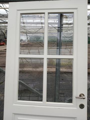 Zeer zware tropische houten binnendeur met geslepen glas., Ophalen, Zo goed als nieuw, Glas, Binnendeur