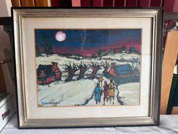 Kleurrijk winterlandschap: gesigneerd werk van P. De Cocker beschikbaar voor biedingen