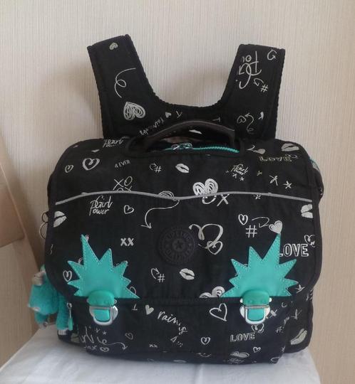 Kipling zwart, zilver en groen hoesje voor 5/11 jaar + aap, Handtassen en Accessoires, Tassen | Schooltassen, Gebruikt, Aktetas of Boekentas