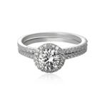 925 Sterling zilveren dubbele trouwring met zirkonia, Nieuw, Ophalen of Verzenden, Met edelsteen, Dame