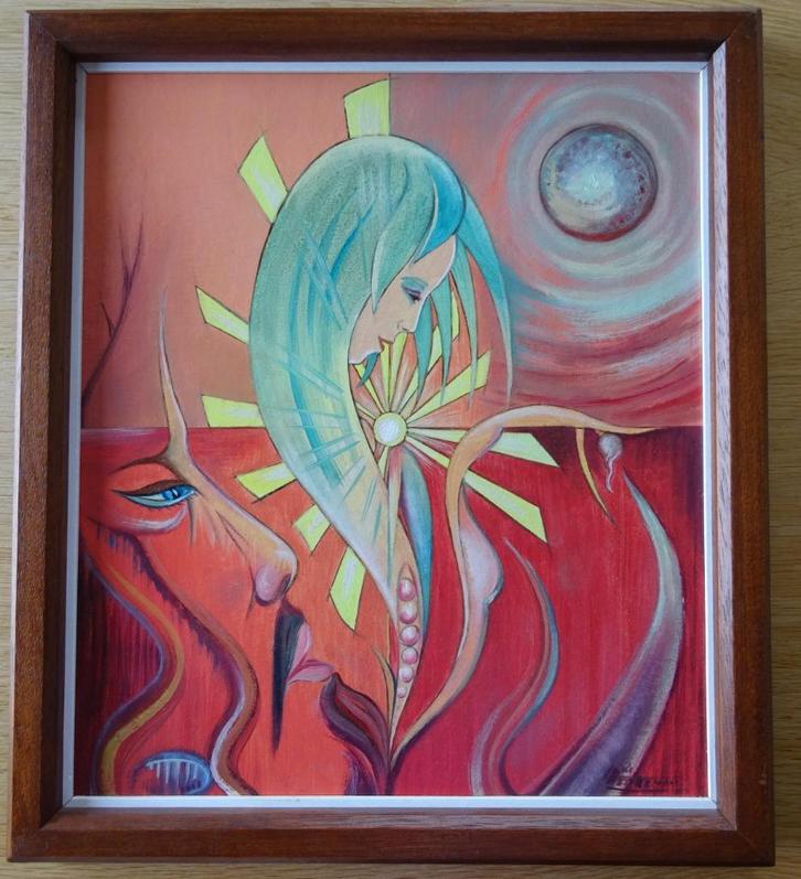 Lode Herreman, Nestwarmte, paneel, 41 x 36 cm, Antiek en Kunst, Kunst | Schilderijen | Modern, Ophalen of Verzenden