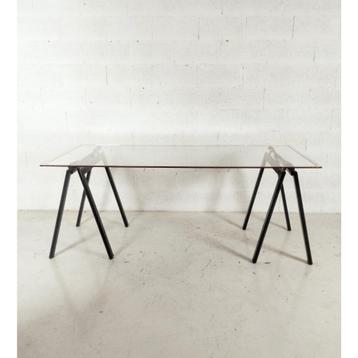 Table de bureau en verre Gaetano 1973, 150 à 200 cm, Enlèvement ou Envoi, Vintage Design Glas, Comme neuf