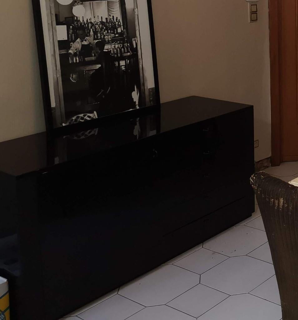 Kast - Commode - zwart gelakt, Huis en Inrichting, Ophalen, Gebruikt, 90's, 5 laden of meer