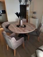 Ronde eettafel en 4 landelijke stoelen, Huis en Inrichting, Tafels | Eettafels, Ophalen, Zo goed als nieuw