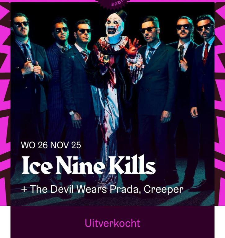 Ice Nine Kills VIP tickets 2, Tickets en Kaartjes, Concerten | Pop, Twee personen, November